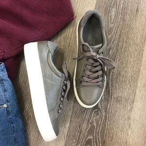 J/Slides NYC Grey Leather Suede Platform Sneakers